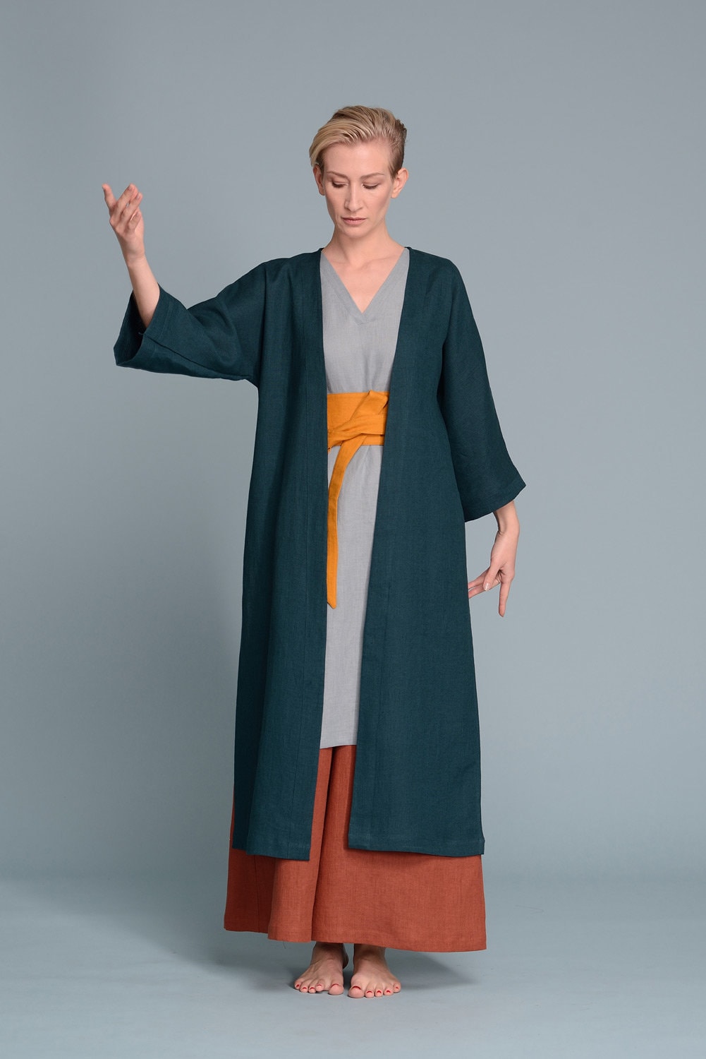 Lange Leinen Kimono Jacke Varau von ShantimaShop