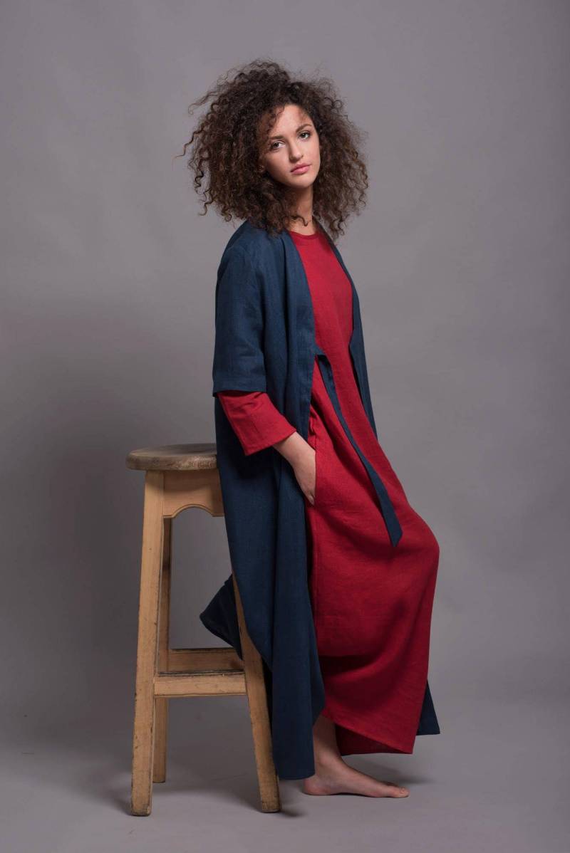 Leinen-Kaftan-Kleiderset | Open Front Duster, Maxi Kleid von ShantimaShop