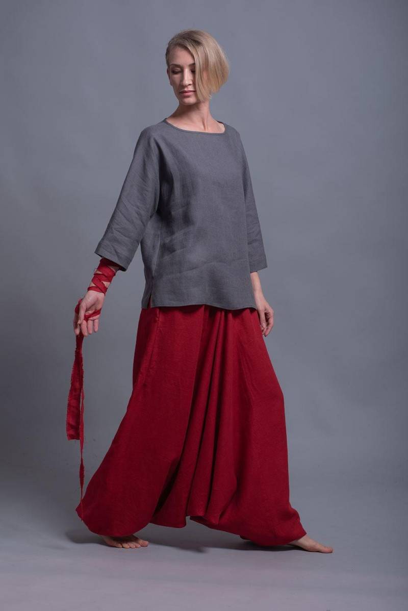 Leinen Outfit | 2 Artikel Haremshose & Loose Fit Top Mit Langen Ärmeln Petite, Tall, Plus Size Maßgeschneiderte Flachs Kleidung Für Frauen von ShantimaShop