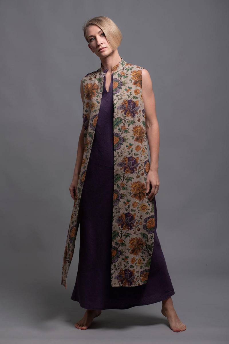 Outfit - 2 Teilig Reines Leinen Kleid Alice + Lange Weste Gaya Flachs Damen Kleidung Boho Lagenlook Set, Für von ShantimaShop