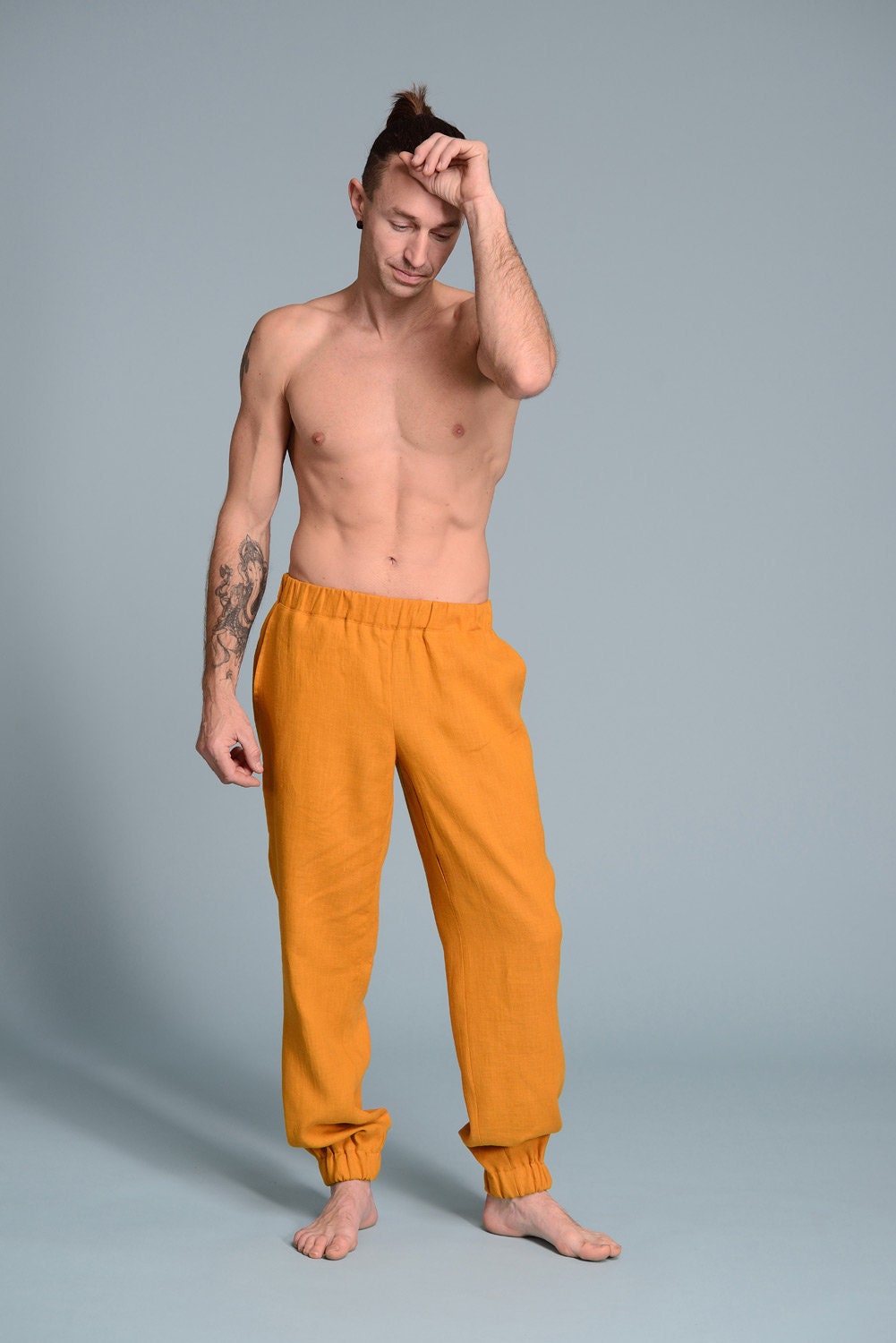 Teo Herren Leinenhose, Leinenhose Für Männer, Yoga Hose, Zierlich, Plus Size, Groß, Flachs Leinen Kleidung von ShantimaShop