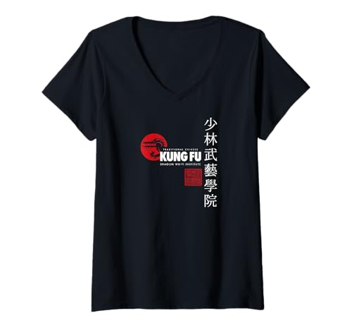 Damen Shaolin Wu-Yi Kung Fu Kampfsport T-Shirt T-Shirt mit V-Ausschnitt von ShaolinWuYi