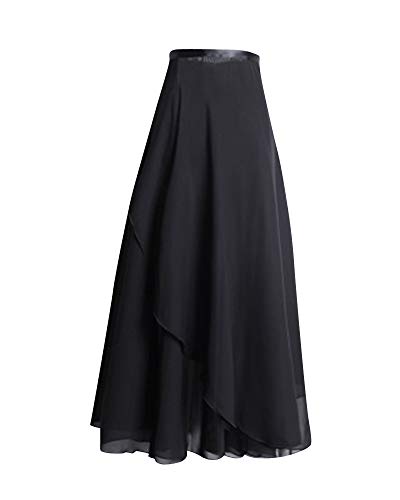 Damen Ballett Wickelrock Chiffon Tanz Rock Mit Taille Krawatte Maxi Länger Und Dünner Schwarz One Size von Shaoyao