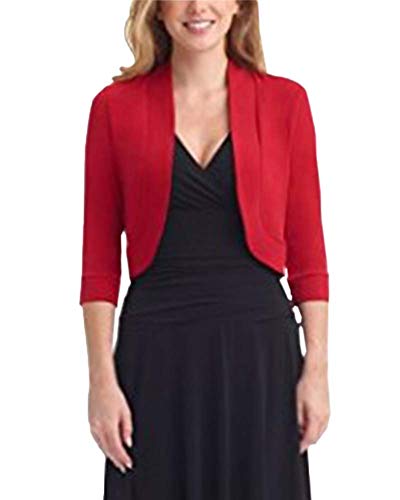 Damen Bolero Kurz Strickjacke 3/4 Ärmel Cardigan Schulterjacke Shrug Top Rot M von Shaoyao