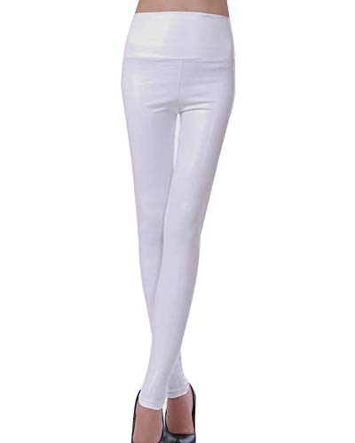 Damen Faux Pu Leder Leggins Hohe Taille Push Up Skinny Hose Strumpfhose Weiß1 XS von Shaoyao