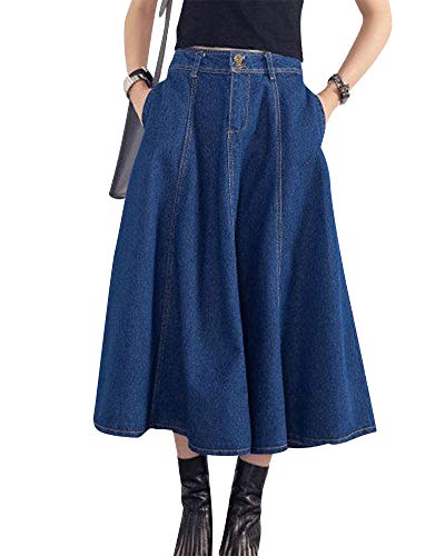 Damen Langer Jeansrock Stonewash Maxiröcke Maxi-Rock Denim Jean Flare Rock Regenschirm Röcke Dunkelblau S von Shaoyao