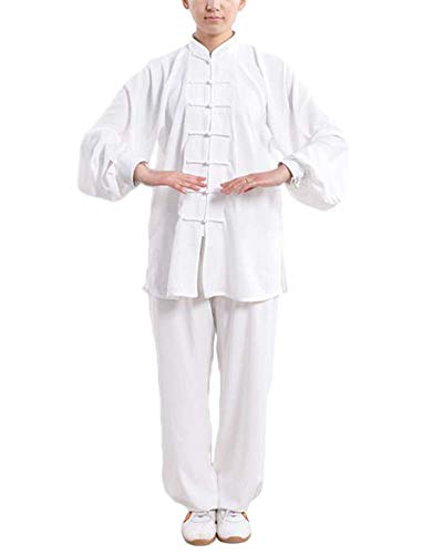 Kampfsport Bekleidung Unisex Erwachsener Trainingsbekleidung Sets - Chinesisch Traditionell Tai Chi Männer Shaolin Kung Fu Kleidung Frauen Wing Chun Baumwolle Anzüge Performance Kostüme Weiß 2XL von Shaoyao