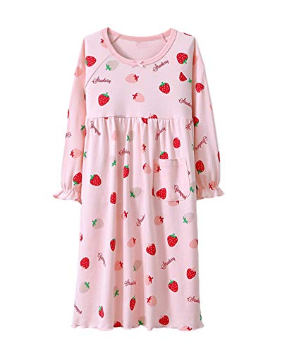 Mädchen Nachthemden Langarm Kinder Nachtwäsche Erdbeer-Druck Schlafanzüge Pink 110 von Shaoyao