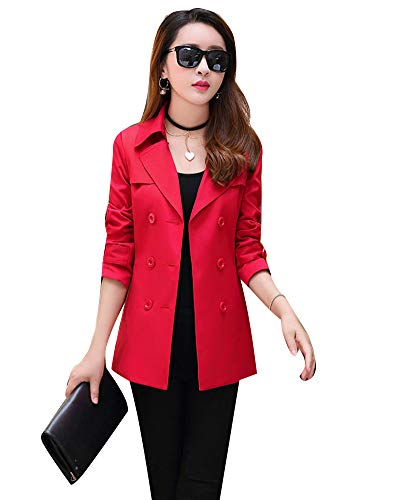 Shaoyao Damen Zweireiher Slim Fit Elegant Trenchcoat Jacke Kurzer Absatz Mantel Mit Gürtel Rot M von Shaoyao