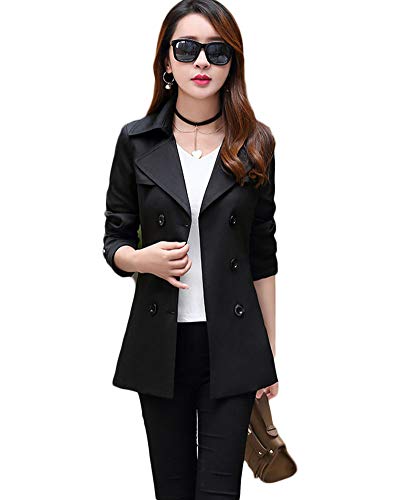 Shaoyao Damen Zweireiher Slim Fit Elegant Trenchcoat Jacke Kurzer Absatz Mantel Mit Gürtel Schwarz S von Shaoyao