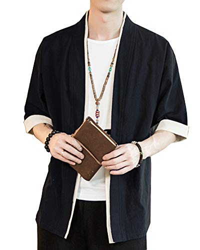 Shaoyao Herren Japan Happi Kimono Jacke Übergangsjacke Mäntel Schwarz 3XL von Shaoyao