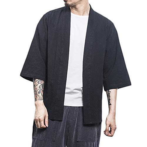 Shaoyao Herren Kimono Cardigan Japan Happi Lose Mantel Übergangsjacke Baggy Robe Top Outwear Bluse von Shaoyao