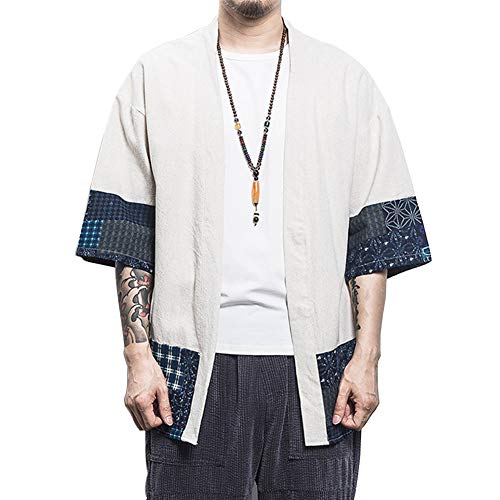 Shaoyao Herren Kimono Cardigan Japan Happi Lose Mantel Übergangsjacke Baggy Robe Top Outwear Bluse von Shaoyao