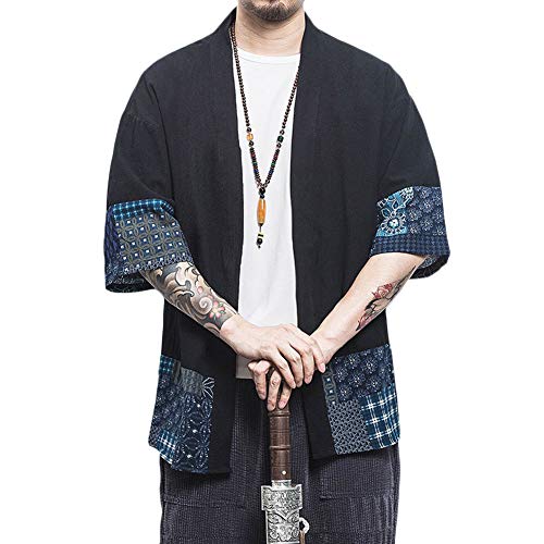 Shaoyao Herren Kimono Cardigan Japan Happi Lose Mantel Übergangsjacke Baggy Robe Top Outwear Bluse von Shaoyao