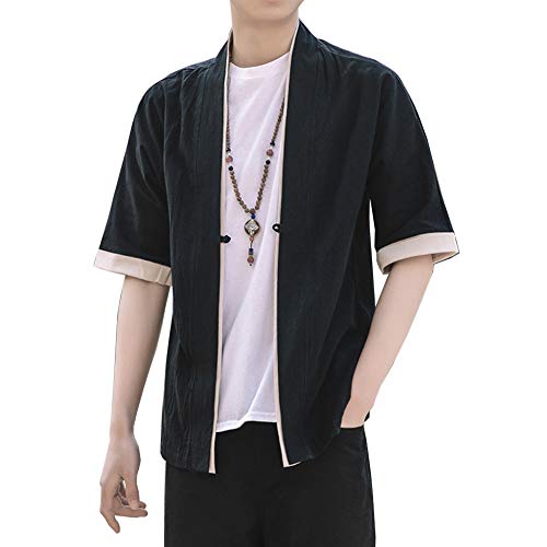 Shaoyao Herren Kimono Cardigan Japan Happi Lose Mantel Übergangsjacke Baggy Robe Top Outwear Bluse von Shaoyao