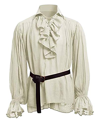 Shaoyao Herren Lange Ärmel Cosplay Gothic Victorian Rüschenhemd Mittelalter Hemd Elegant Langarmshirt Kein Gürtel Beige 4XL von Shaoyao