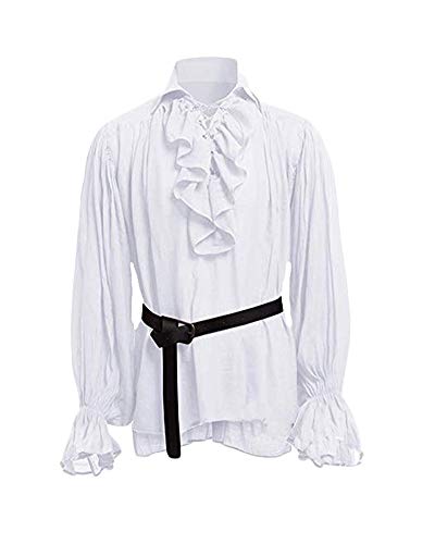 Shaoyao Herren Lange Ärmel Cosplay Gothic Victorian Rüschenhemd Mittelalter Hemd Elegant Langarmshirt Kein Gürtel Weiß L von Shaoyao