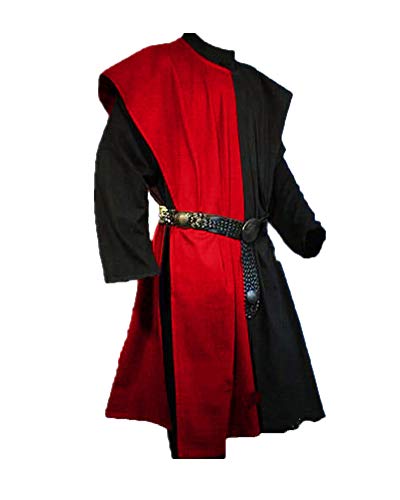 Shaoyao Herren Mittelalter Tunika Seitliche Öffnung Einfarbig Kittel Renaissance Viktorianisch Wikinger Pirat Kleidung Halloween Cosplay Kostüm (Ohne Gürtel) Rot Tag 5XL / EU 4XL von Shaoyao