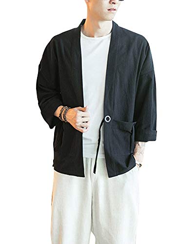 Shaoyao Herren Retro Jacke Hanfu Leinen Strickjacke Mantel Kimono Haori Jacke Schwarz M von Shaoyao