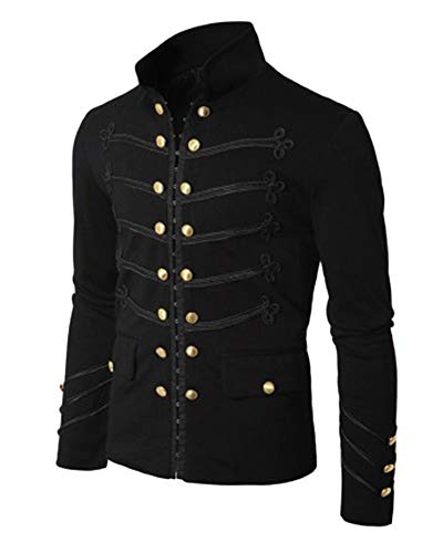 Shaoyao Herren Stehkragen Mantel Mit Tasche Frack Jacke Gothic Gehrock Uniform Kostüm Praty Outwear Schwarz 2XL von Shaoyao