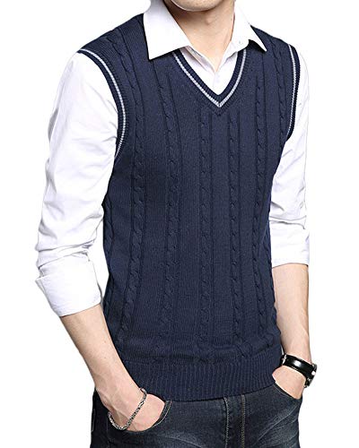 Shaoyao Herren V-Ausschnitt Ärmellose Strickwaren Gestrickte Weste Business Gentleman Golf Pullunder Tank Tops Gilet Saphirblau 54 von Shaoyao