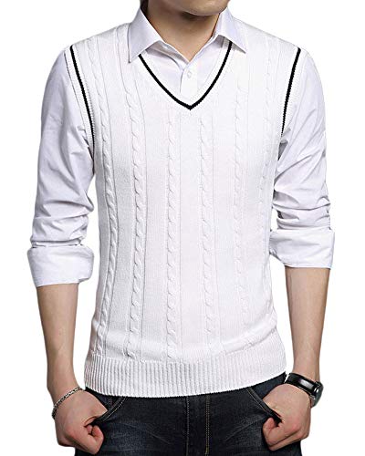 Shaoyao Herren V-Ausschnitt Ärmellose Strickwaren Gestrickte Weste Business Gentleman Golf Pullunder Tank Tops Gilet Weiß 54 von Shaoyao