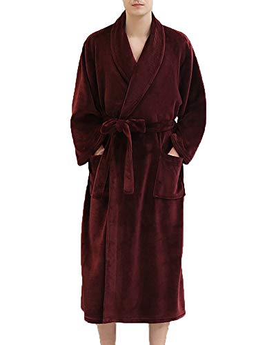 Shaoyao Morgenmantel Bademantel Saunamantel für Damen und Herren Unisex Männer Weinrot 2XL von Shaoyao