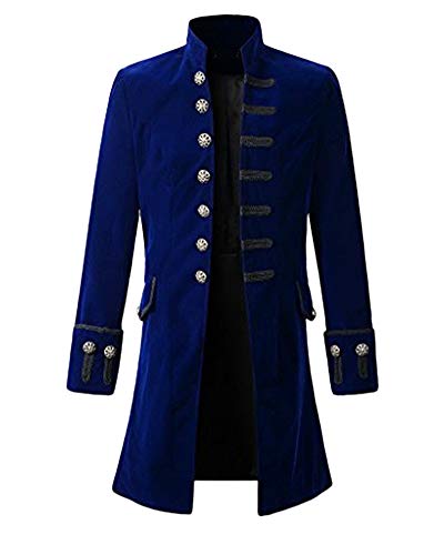 Shaoyao Vintage Herren-Mantel Langarm Frack Stehkragen Jacke Gothic Gehrock Mode Smoking Uniform Kostüm Blau 3XL von Shaoyao