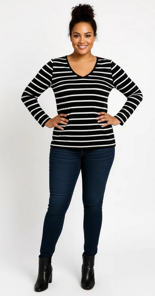 Shape of You Blusentop Gestreiftes V-Ausschnitt Langarm-Bluse Shape of You Blusentop Gestreiftes V-Ausschnitt Langarm-Bluse von Shape of You