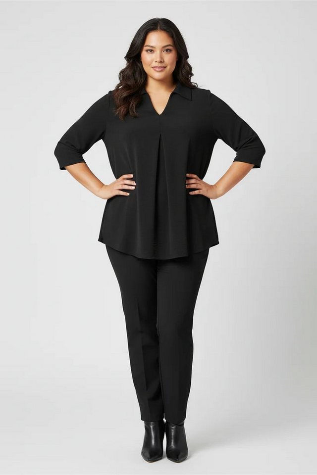 Shape of You Karohemd Schwarze Texturierte Plissierte Vorderbluse von Shape of You