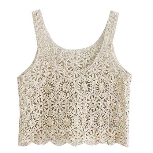 Damen-Tanktop im Vintage-Stil, gehäkelt, bauchfrei, Boho-Stil, gestrickt, Blumenmuster, Sommer, ärmellos, aprikose, Einheitsgröße von ShapeW