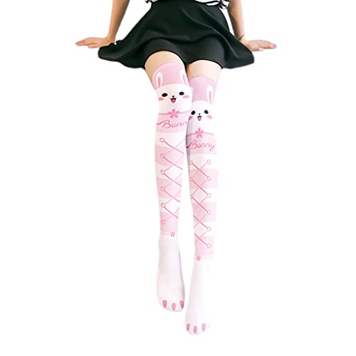 Frauen Lolita Oberschenkelhohe Strümpfe Harajuku Niedlich Cartoon Kaninchen Quallen Druck Anime Overknee Socken, 2, One size von ShapeW