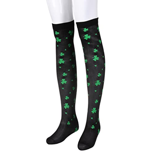 Irish Saint Patricks Day Oberschenkelhohe Strümpfe Grün Kleeblatt Streifen Print Over Knee Lange Socken Festival Strumpfhose, a, One size von ShapeW