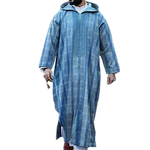 ShapeW Muslim Jubba Thobe Arabische Islamische Kleidung Langes Kleid Saudi-Arabien Robe Abaya Dubai Lose Bluse Kaftan Hoodies Tops, blau, XXL von ShapeW