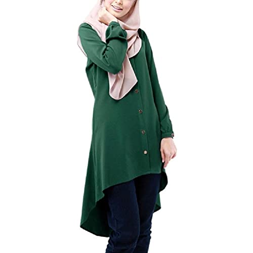 Muslimische Langarm-Bluse, Kleid, Knöpfe, asymmetrisch, einfarbig, Hemd, Übergröße, lockere, islamische Tunika, Tops, arabische Abaya, islamische Tunika, Tops, arabische Abaya von ShapeW