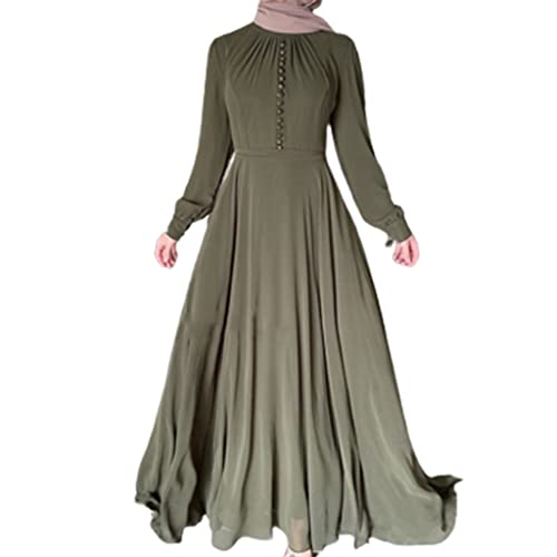 Muslimisches Maxi-Kleid für Damen, lang, gefüttert, mit Gürtel, hohe Taille, Knöpfe, Chiffon, Abaya-Kaftan, fließend, islamisches Kleid, grün, XX-Large von ShapeW