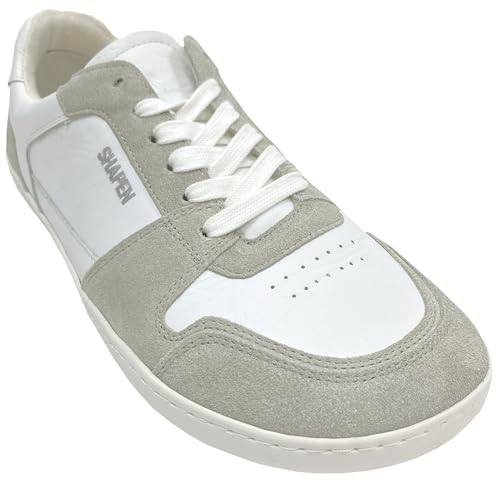 Shapen Lässiger Sneaker mit Minimalsohle/Barfußschuhe in White/Grey Modell RE:Wind (White/Grey, EU Schuhgrößensystem, Erwachsene, Numerisch, M, 43) von Shapen