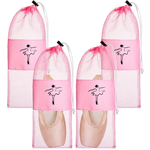 4 Stück rosa Spitzen-Schuhbeutel Tanz-Netz-Schuhbeutel Kordelzug Ballett Schuhe Tasche Kordelzug Tanzschuh Aufbewahrungstasche Ballett-Zubehör für Frauen Mädchen, rose von Shappy