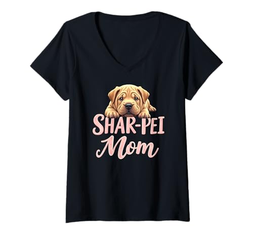 Damen Shar Pei Mama Hund Shar-Pei Mama Süßer Welpe T-Shirt mit V-Ausschnitt Damen Shar Pei Mama Hund Shar-Pei Mama Süßer Welpe T-Shirt mit V-Ausschnitt von Shar Pei Fun Designs