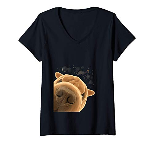 Damen Neugieriger Hund Shar-Pei T-Shirt mit V-Ausschnitt Damen Neugieriger Hund Shar-Pei T-Shirt mit V-Ausschnitt von Shar Pei Geschenke