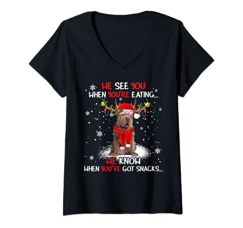 Damen Santa Shar Pei Rentier Light Christmas Pyjama T-Shirt mit V-Ausschnitt von Shar Pei Gorgeous Reindeer For Family Christmas