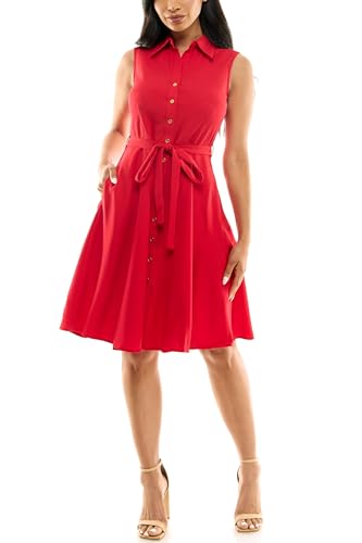 Sharagano Damen Ärmelloses Hemdkleid mit Knopfleiste und Sweep Lässiges Kleid, Crimsoruby, 34 von Sharagano