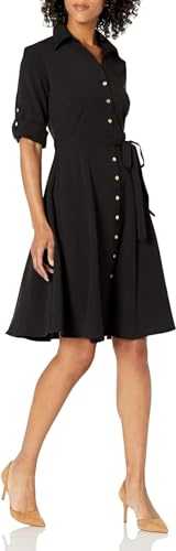 Sharagano Damen Button Front Pleated Shirt Dress Lssiges Kleid, tiefschwarz, 40 von Sharagano