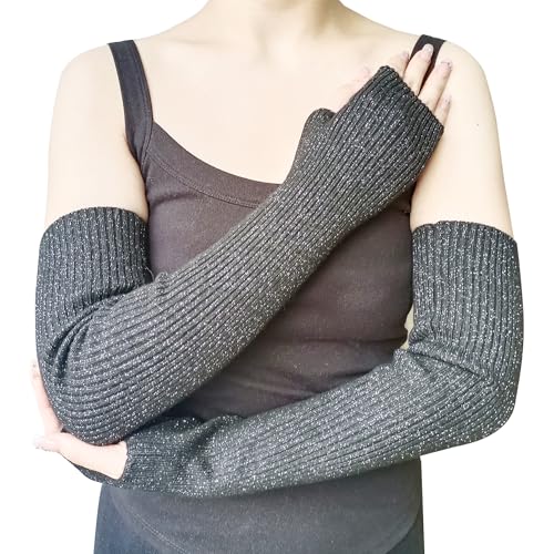 Share Maison Damen Armstulpen mit Daumenloch Winter Fingerlos Dehnbar Kaschmir Wolle Lange Handschuhe Ärmel, 28-gemischt, schwarz, Medium von Share Maison