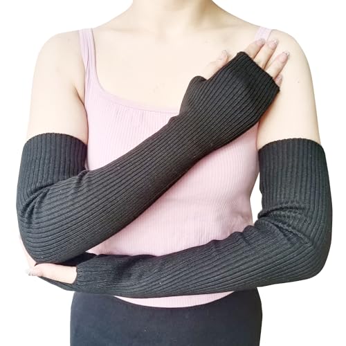 Share Maison Damen Armstulpen mit Daumenloch Winter Fingerlos Dehnbar Kaschmir Wolle Lange Handschuhe Ärmel, 8-schwarz, Medium von Share Maison