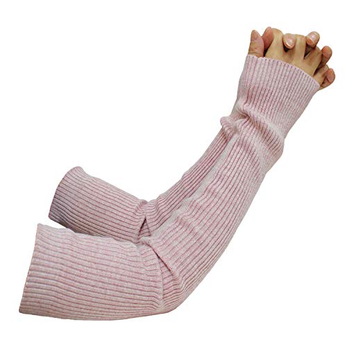 Share Maison Fingerlose Armstulpen für Damen, Winter, dehnbare Handschuhe, Kaschmirwolle, Handschuhe, 50 cm, extra lange Handschuhe, Hellrosa, Medium von Share Maison