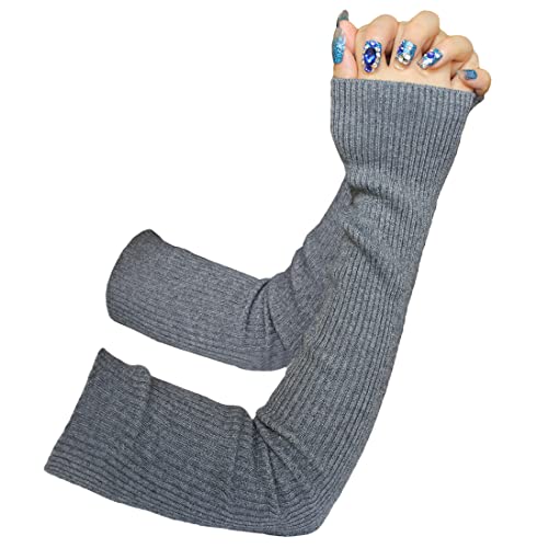 Share Maison Fingerlose Armstulpen für Frauen Winter Dehnbare Handschuhe Kaschmirwolle Handschuhe 50cm Extra Lange Handschuhe, 17-hellgrau, Medium von Share Maison