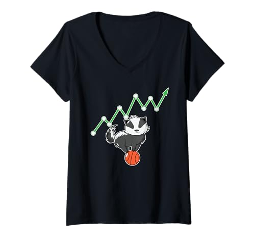 Damen Dachs auf einem Basketball mit Stockkurs T-Shirt mit V-Ausschnitt Damen Dachs auf einem Basketball mit Stockkurs T-Shirt mit V-Ausschnitt von Share index share index Germany price Badger