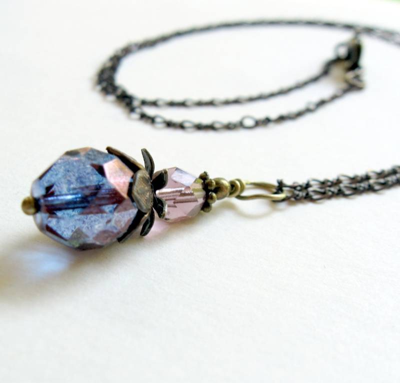 Blau Lila Glas Boho Halskette - Vintage Style von ShareMyMoon