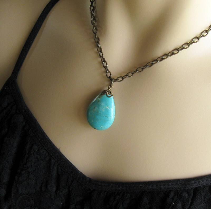 Türkis Style Edelstein Anhänger Messingkette, Dezember Geburtsstein von ShareMyMoon